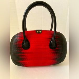 Organic Bamboo unique women’s purse red/black, handwoven EUC